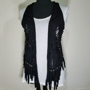 Black shredded fringe studded vest